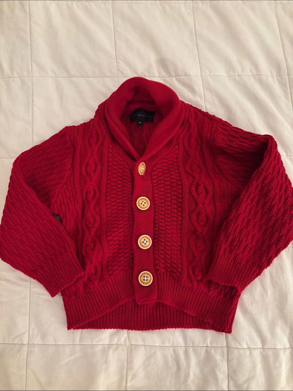 Girls' Red Cable Knit Shawl Collar Button Sweater more of a Sz 3T